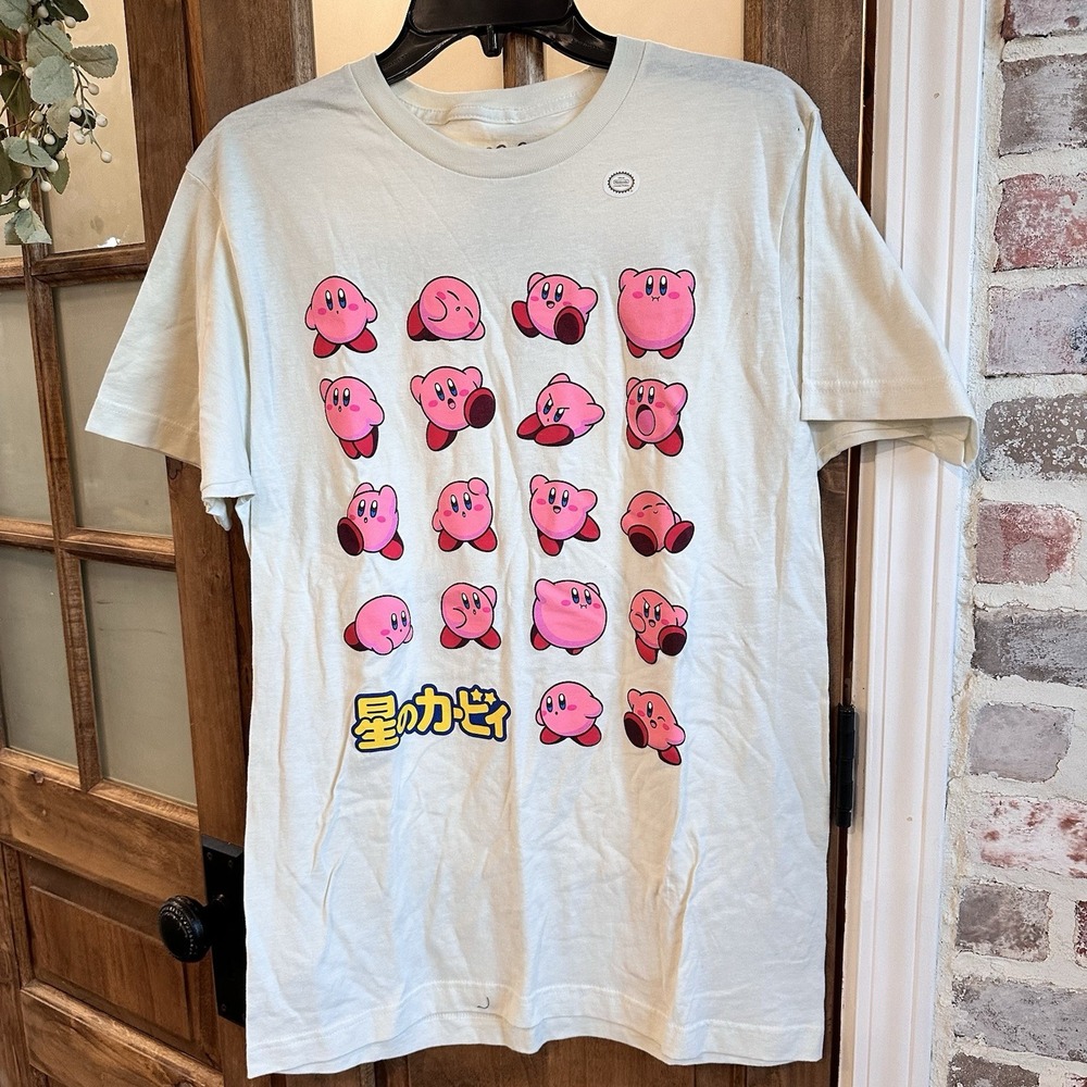 Kirby Graphic T-Shirt Mens Medium Off-White Nintendo‎ Character Grid Cotton